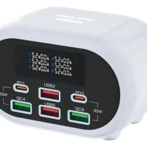 CARGADOR MULTIPUERTO RELIFE RL-309U 72W 6 PUERTOS USB/TYPE-C CARGA RAPIDA